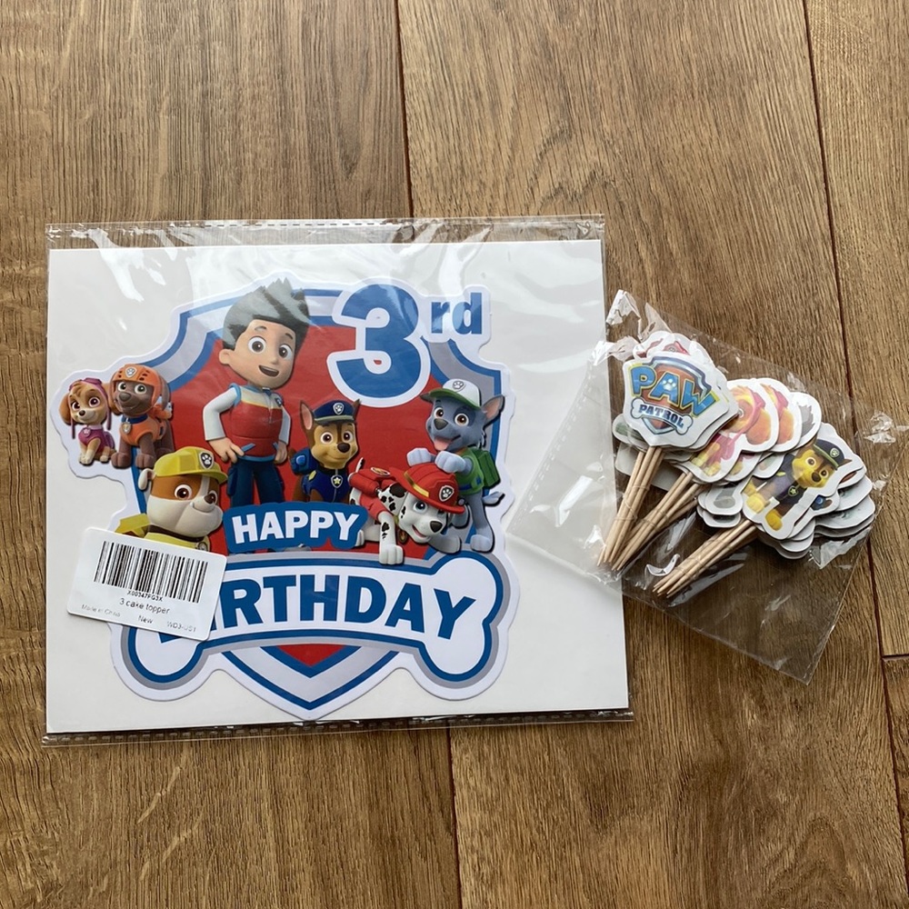Paw Patrol 3rd birthday cake topper and cupcake topper